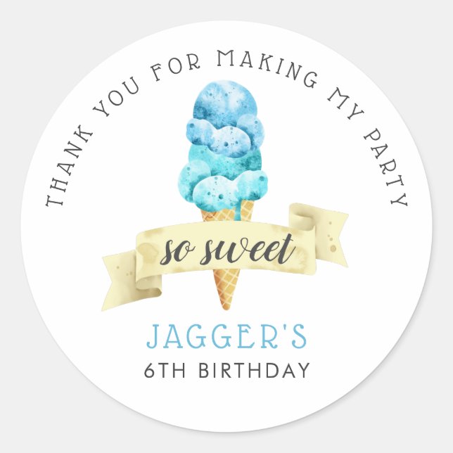 Sticker Rond Donc Sweet Glace Crème Garçons Anniversaire Fête F (Devant)