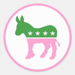 Sticker Rond Donkey démocrate rose et vert