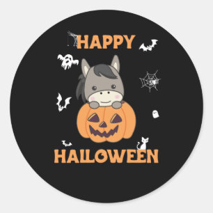 Sticker Rond Donkey En Citrouille Sweet Donkey Happy Halloween