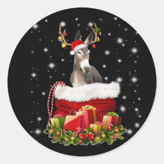 Sticker Rond Donkey Lover Venin | Happy Donkey Merry Christmas