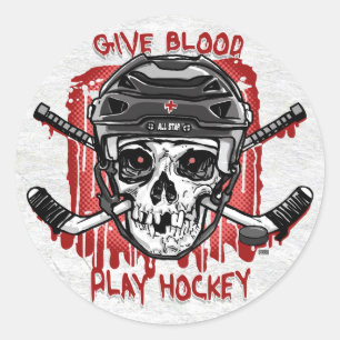 Sticker Rond Donnez du sang Jeu Hockey Noir