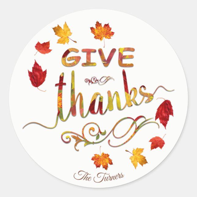 Sticker Rond Donnez Merci Chic Automne Rustique Thanksgiving Mo (Devant)