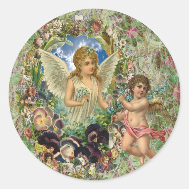 Sticker Rond Dons - Cupidon apporte une Fleurs d'Ange (Devant)