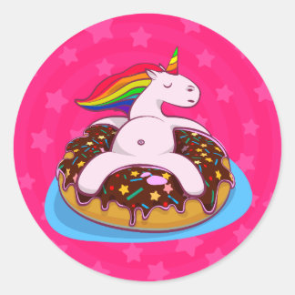Sticker Rond Donut à licorne arc-en-ciel