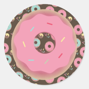 Sticker Rond Donut au Chocolat 3D Glaçage Rose Récompense Sprin