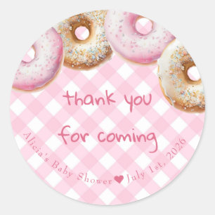 Sticker Rond Donut   En vichy rose Baby shower fille Merci