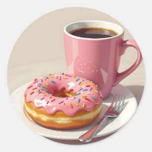 Sticker Rond Donut glacé rose et café 