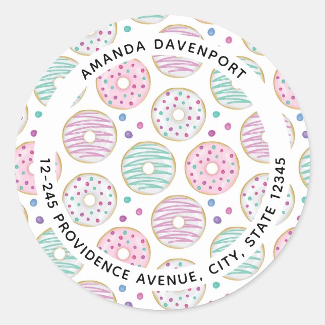 Sticker Rond Donut Motif mignon Adresse colorée (Devant)
