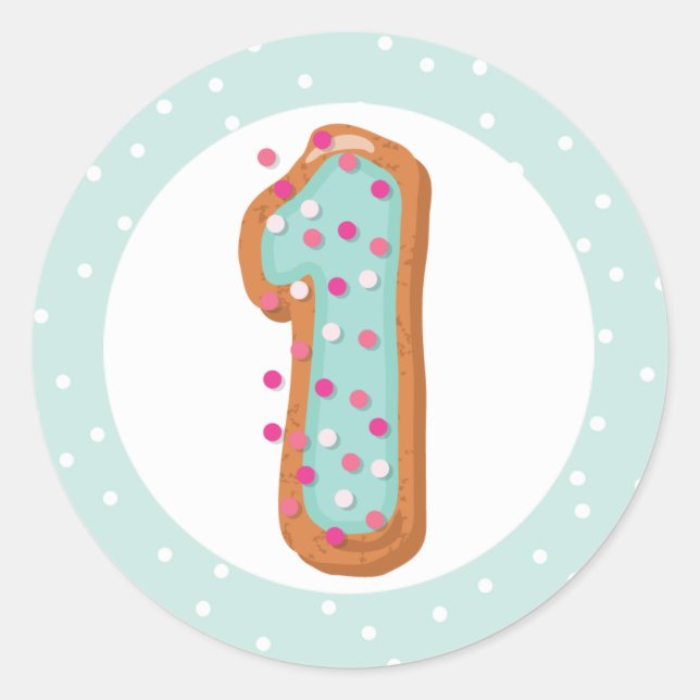 Sticker Rond Donuts bleus glacés Numéro 1 Un bébé Premier anniv (Devant)