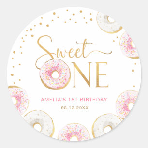 Sticker Rond Donuts d'or rose doux un 1er anniversaire