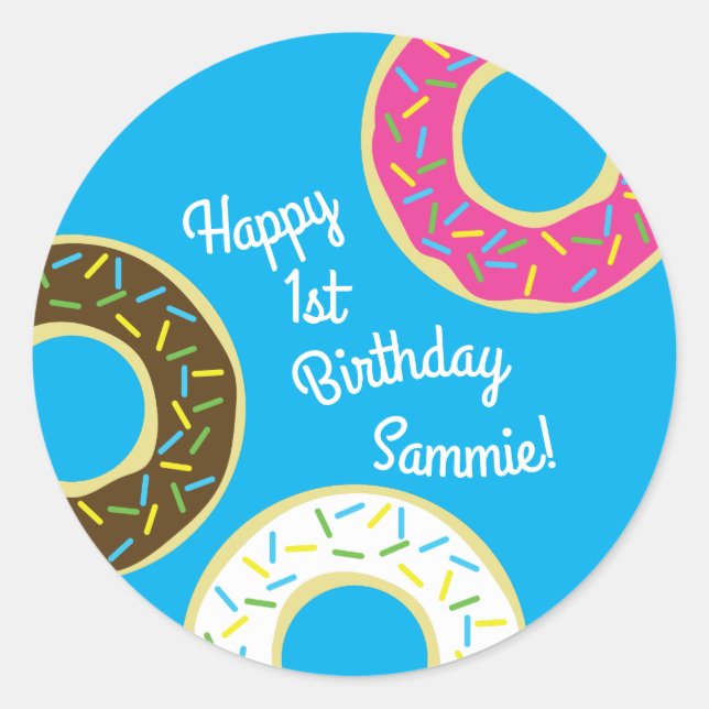 Sticker Rond Donuts Doughnut colorée1er Anniversaire Thème de f (Devant)