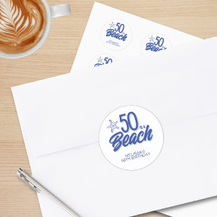Sticker Rond Doodle à main lunaire 50e anniversaire de plage
