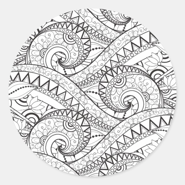 Sticker Rond Doodle à motif floral détaillé (Devant)