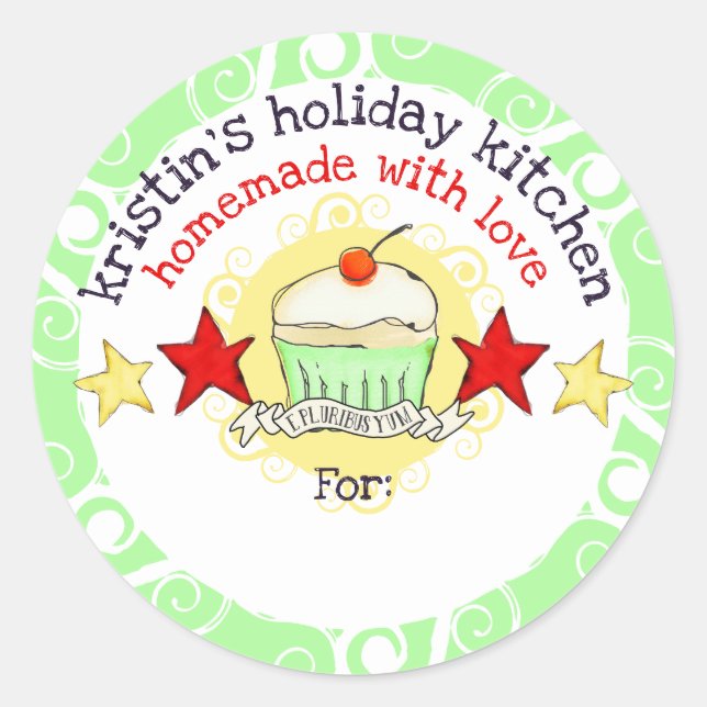 Sticker Rond doodle aquarelle cupcake vacances de Noël sti... (Devant)