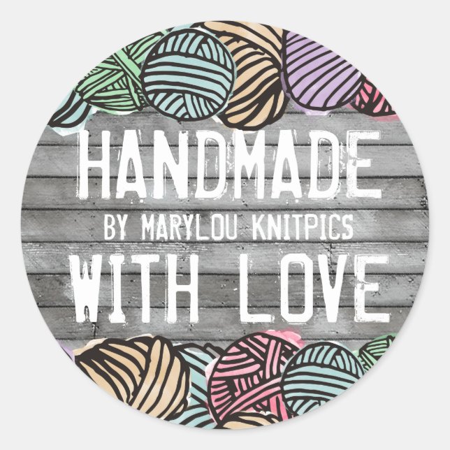 Sticker Rond Doodle aquarelle fil tricot crochet (Devant)