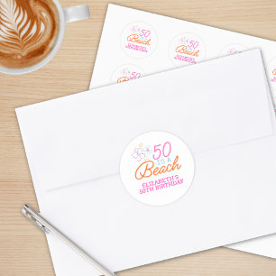 Sticker Rond Doodle branché à la main 50e plage Anniversaire