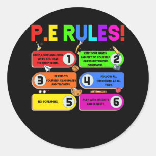 Sticker Rond Doodle coloré P.E. Enseignant Éducation physique R