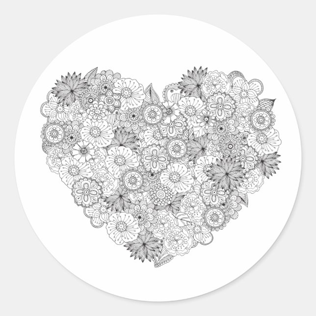 Sticker Rond Doodle du coeur floral (Devant)