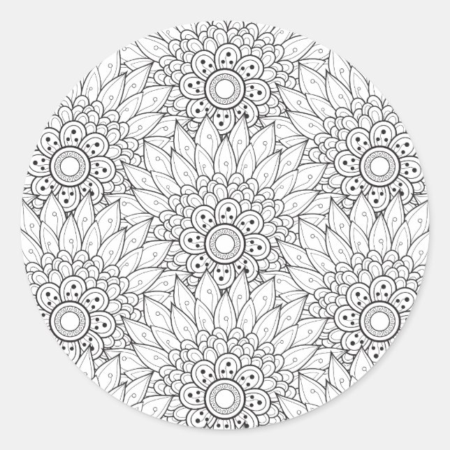 Sticker Rond Doodle du jardin floral (Devant)