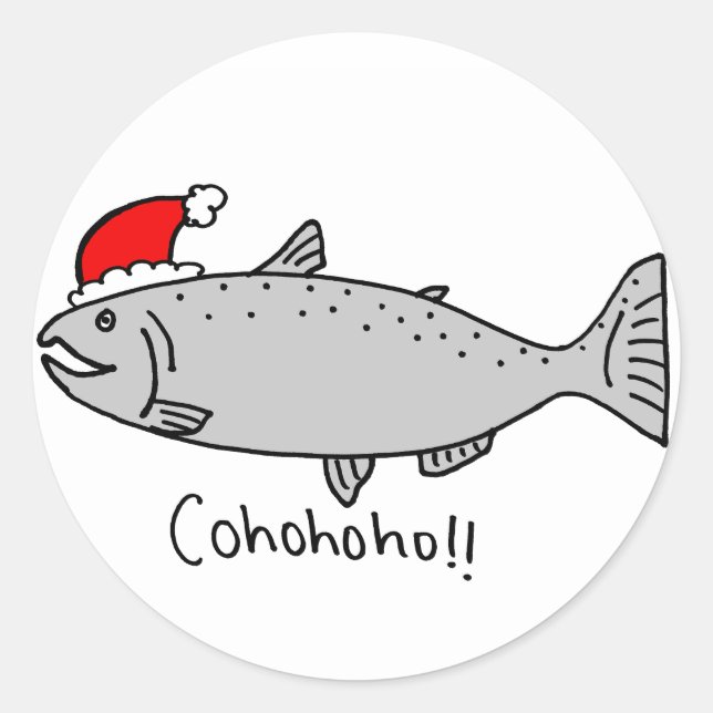 Sticker Rond Doodle Saumon de Noël Cohoho (Devant)