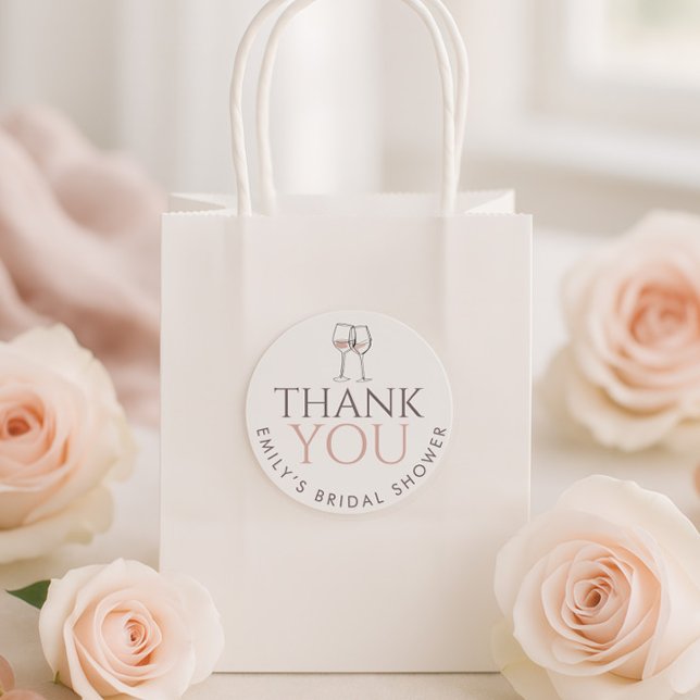 Sticker Rond Doodle Wine Glasses Thank You Bridal Shower (Créateur téléchargé)