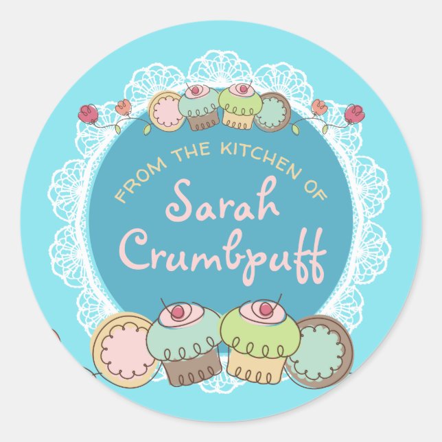 Sticker Rond Doodles cookies cupcakes de la cuisine de (Devant)