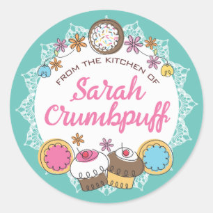 Sticker Rond Doodles cookies cupcakes de la cuisine de classe