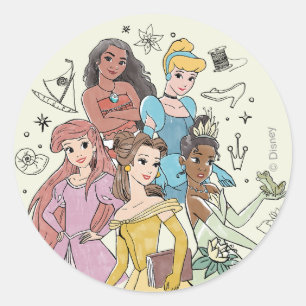 Sticker Rond Doodles Disney Princess Marker