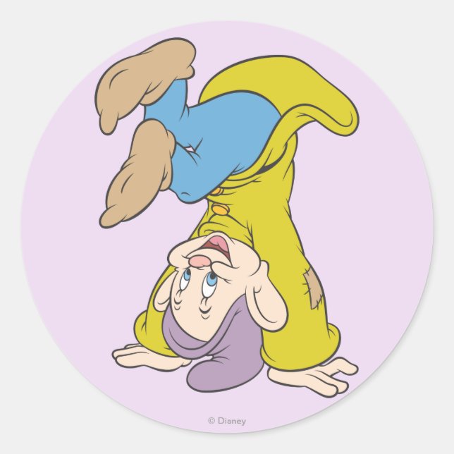 Sticker Rond Dopey Doing a Head Stand (Devant)