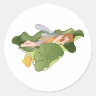 Sticker Rond Dormir sur les fées de Lotus Feuilles
