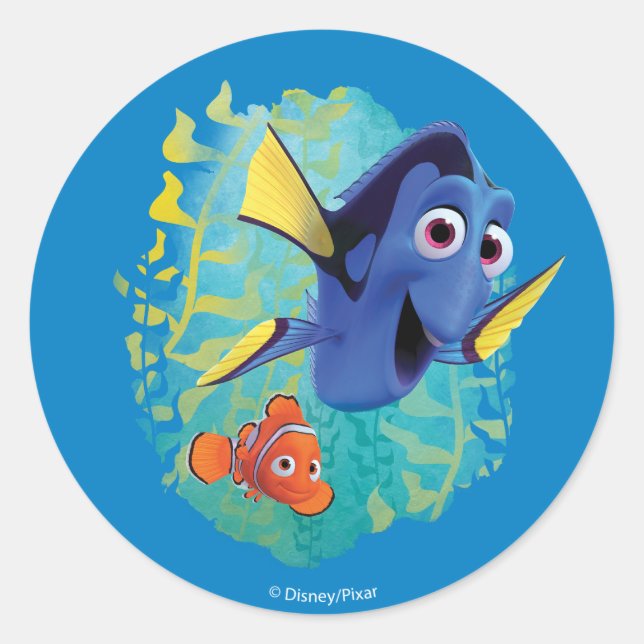 Sticker Rond Dory & Nemo | Nager Avec Des Amis (Devant)