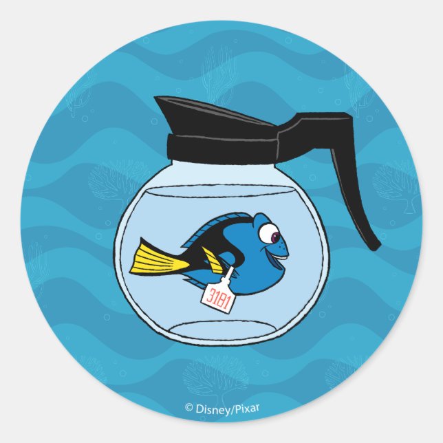 Sticker Rond Dory | Un poisson hors de l'eau (Devant)