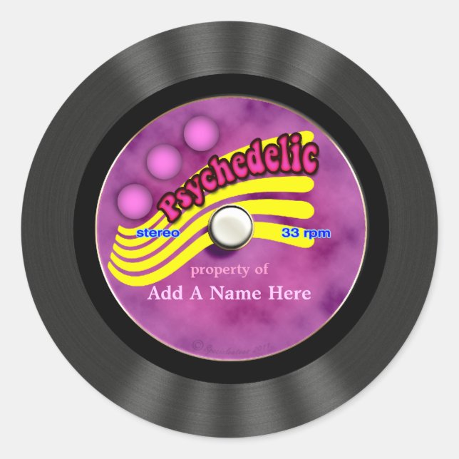 Sticker Rond Dossier de vinyle psychédélique personnalisé (Devant)