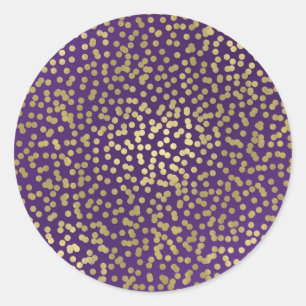 Sticker Rond Dots d'or violet Confetti Élégant jeu de glam chic