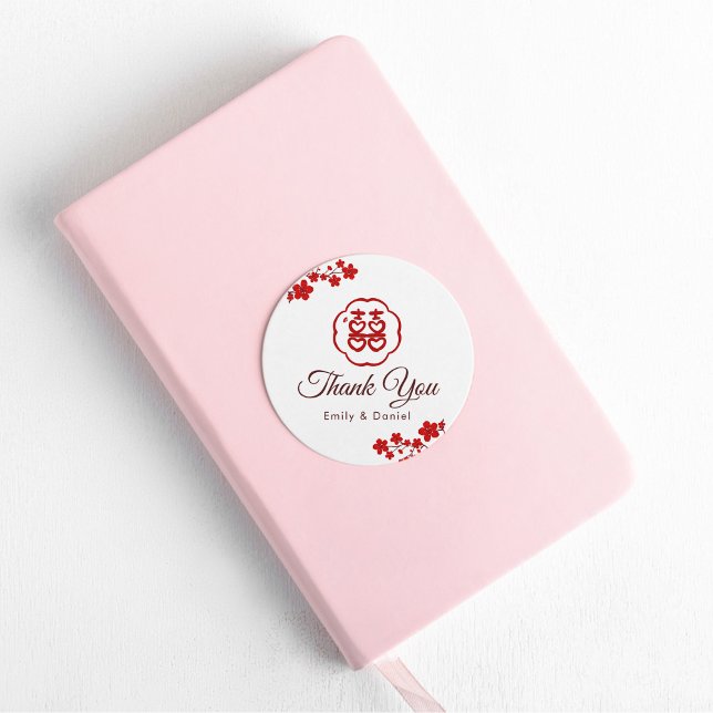Sticker Rond Double Bonheur Elégant Mariage chinois Merci (Créateur téléchargé)