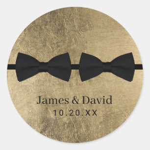 Sticker Rond Double Bow Cravate moderne or Gay Mariage sceau