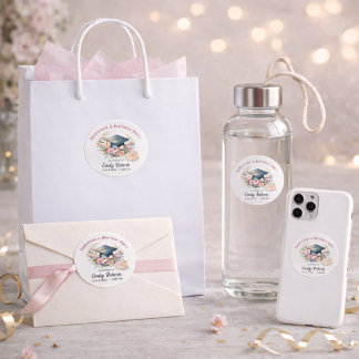 Sticker Rond Double Célébration Florale de Diplôme et d'Anniver