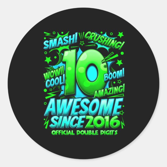 Sticker Rond Double Digits 10 Year Old Boys 10th Birthday Boy  (Devant)