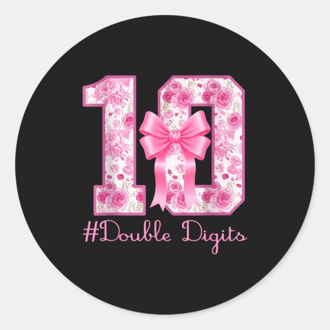 Sticker Rond Double Digits 10th Birthday Girl Nk Coquette Bow 1 (Devant)