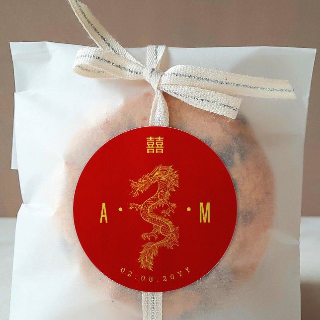Sticker Rond Double Monogram | Mariage Dragon & Phoenix  (Créateur téléchargé)