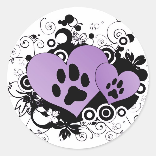 Sticker Rond Double Paw Valentine Coeurs - Violet (Devant)