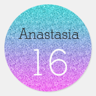 Sticker Rond Douce 16 Parties scintillant Ombre bleu rose pourp