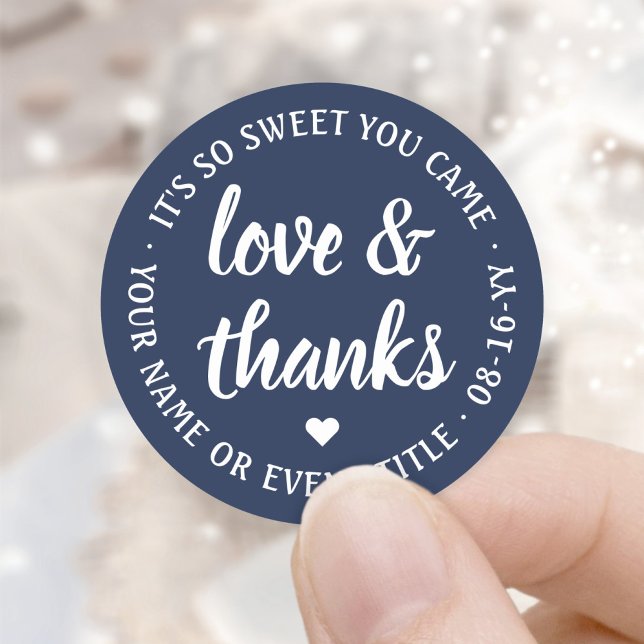 Sticker Rond Douce Amour & Merci Écriture Bleu Marine & Blanc (Créateur téléchargé)
