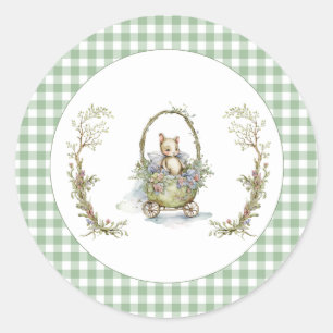 Sticker Rond Douce Animaux de Conte de Fées Gingham Vert Baby S