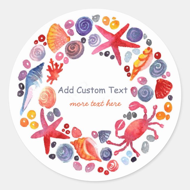Sticker Rond Douce aquarelle Plage Wreath Custom (Devant)