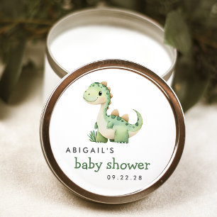 Sticker Rond Douce Baby Shower Aquarelle Dinosaure Vert