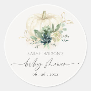 Sticker Rond Douce Baby Shower Citrouille Succulente Bleu Vert