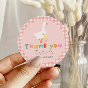 Sticker Rond Douce Coquette Rose À Damier Bébé Silly Goose Show
