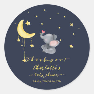 Sticker Rond Douce Fête Prénatale d'Éléphant Avec Petit Papillo