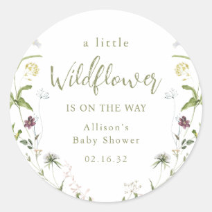 Sticker Rond Douce Fleur Sauvage Rustique Bohème Baby Shower 